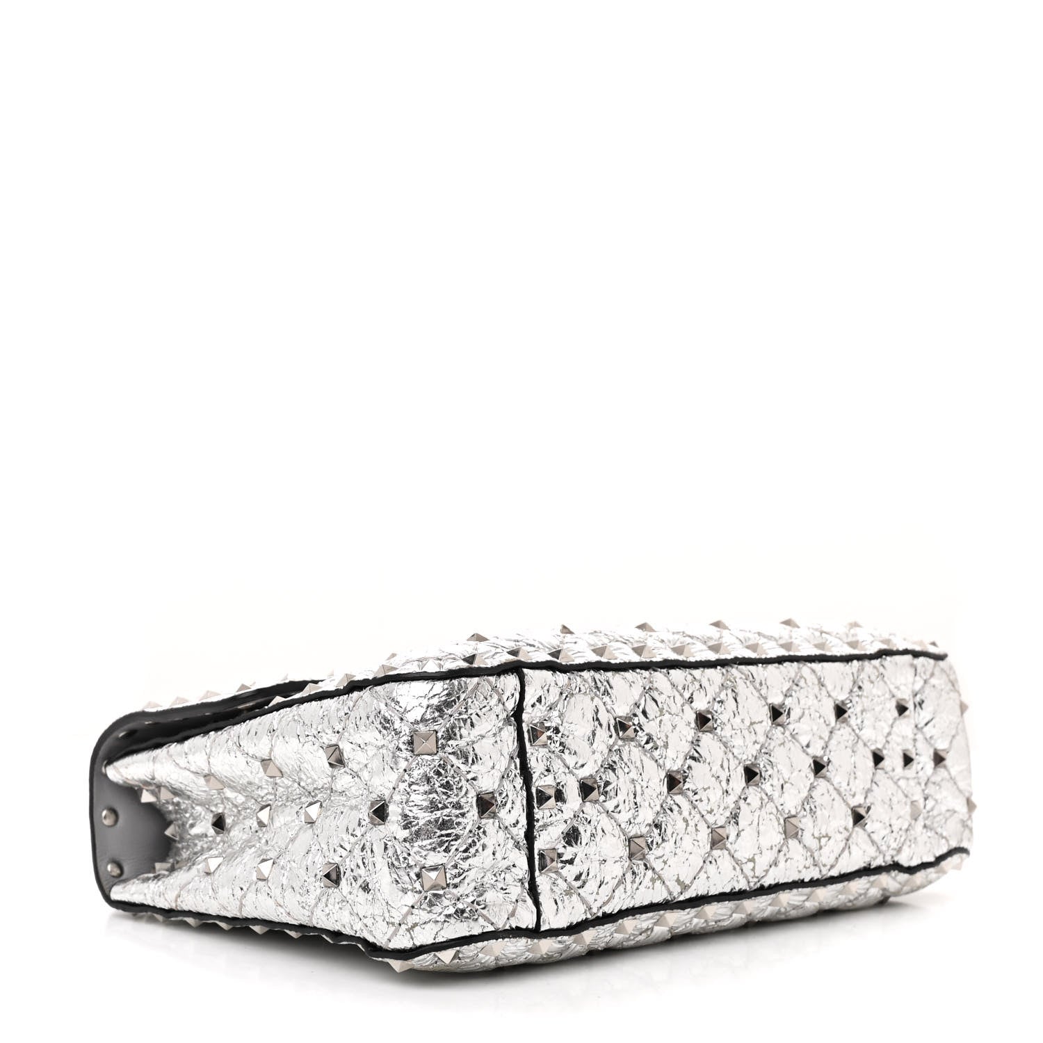 Valentino Garavani Metallic Craquele Nappa Medium Rockstud Spike Shoulder Bag Silver 4 of 13
