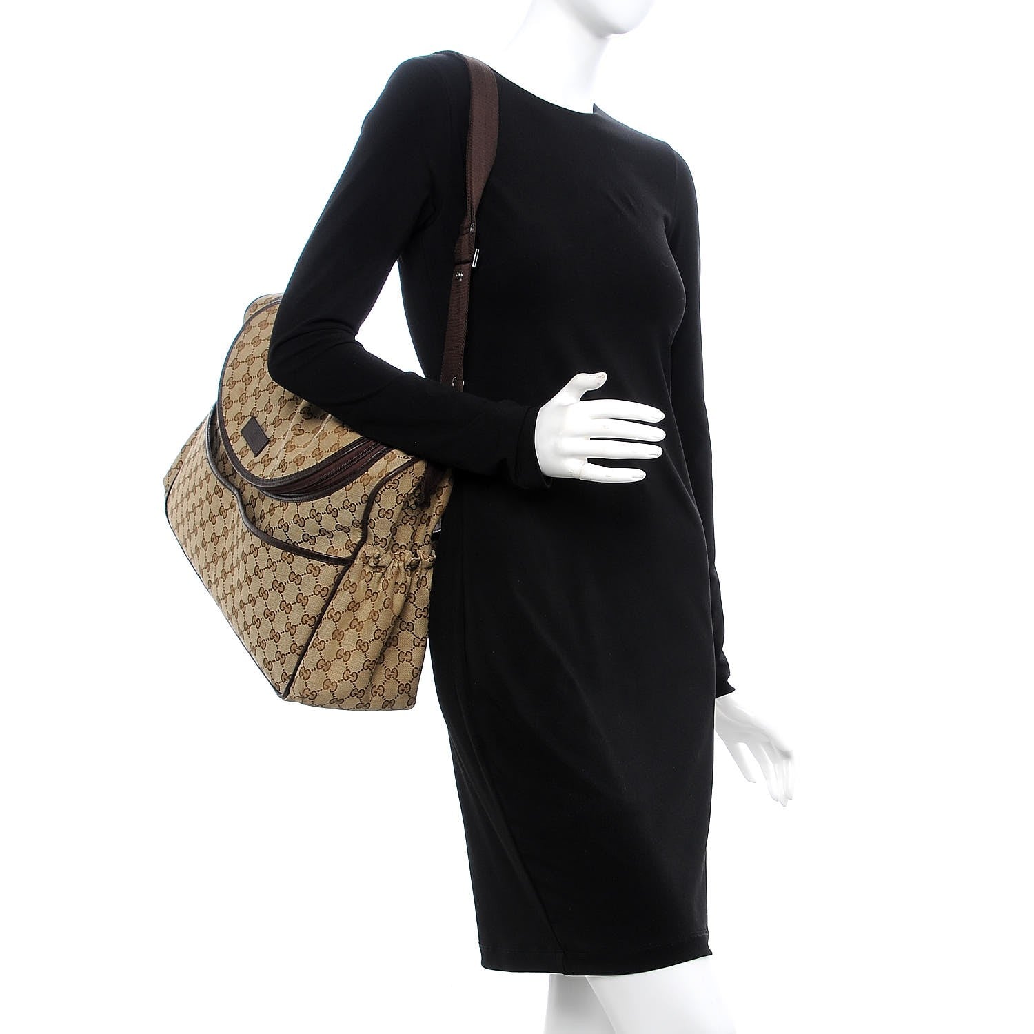 Gucci Monogram Natural Pigskin Large Diaper Bag Beige Ebony Cocoa Dark Chocolate 2 of 14