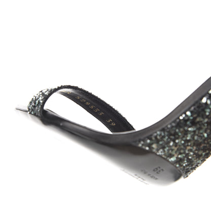 Saint Laurent Glitter Amber 105 Ankle Strap Sandals 39 Black 9 of 10