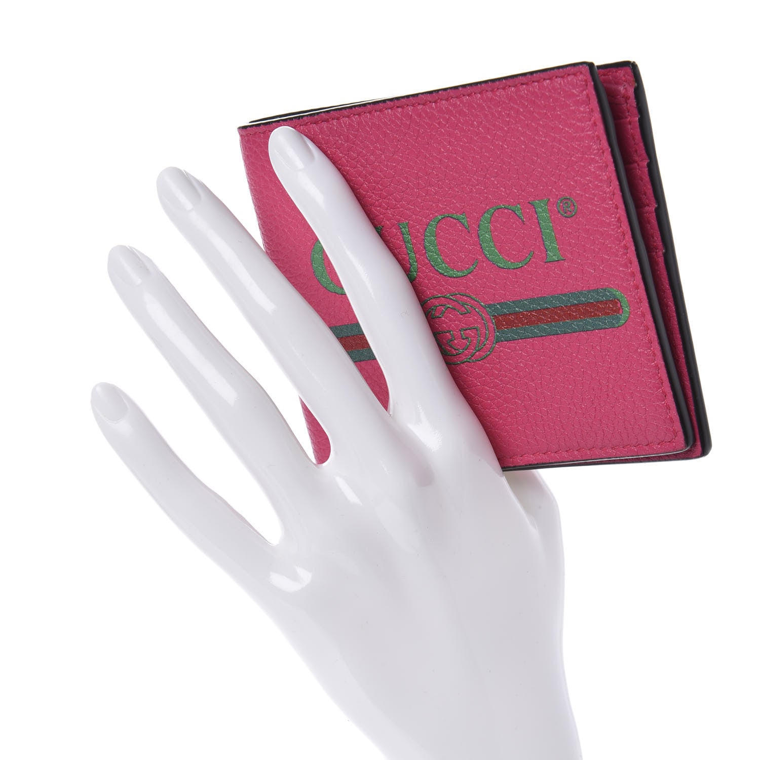 Gucci Grained Calfskin Logo Bi-Fold Wallet Box Pink Green 2 of 8