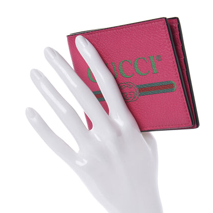 Gucci Grained Calfskin Logo Bi-Fold Wallet Box Pink Green 2 of 8