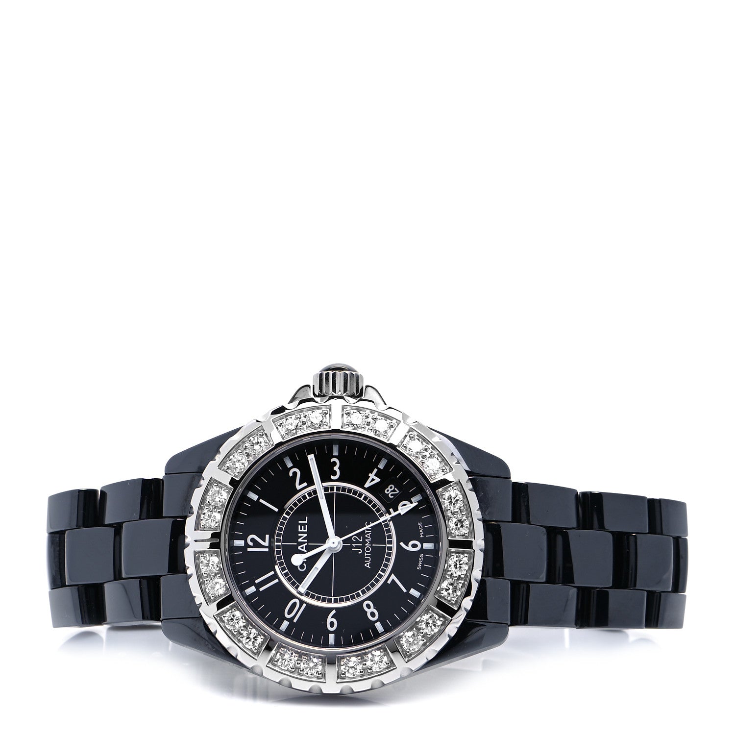 Chanel Stainless Steel Ceramic Diamond Bezel 38mm J12 Automatic Watch Black 2 of 6
