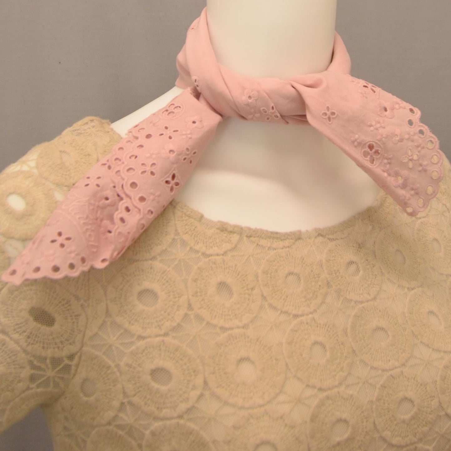 Embroidered Eyelet Bandana Scarf Pink