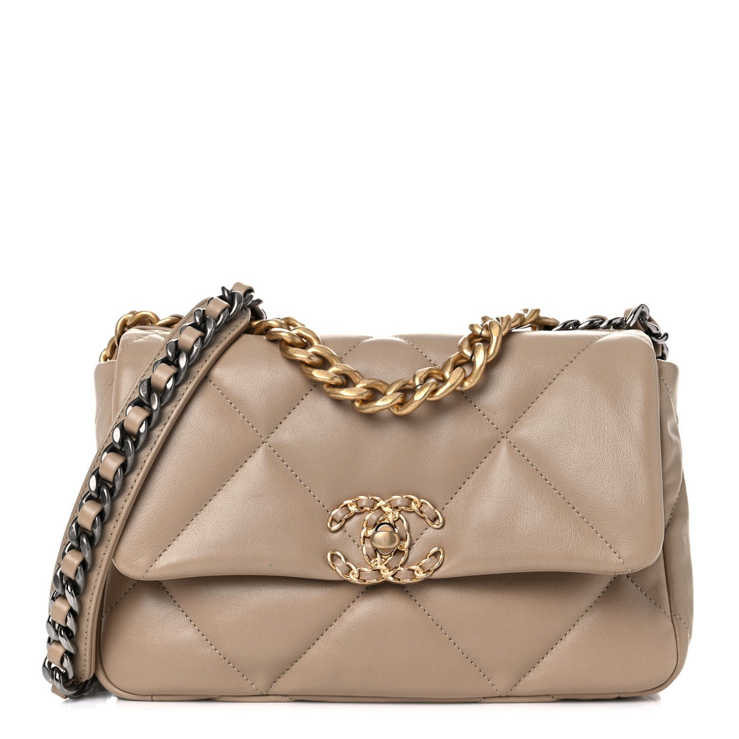 Lambskin Quilted Medium Chanel 19 Flap Dark Beige