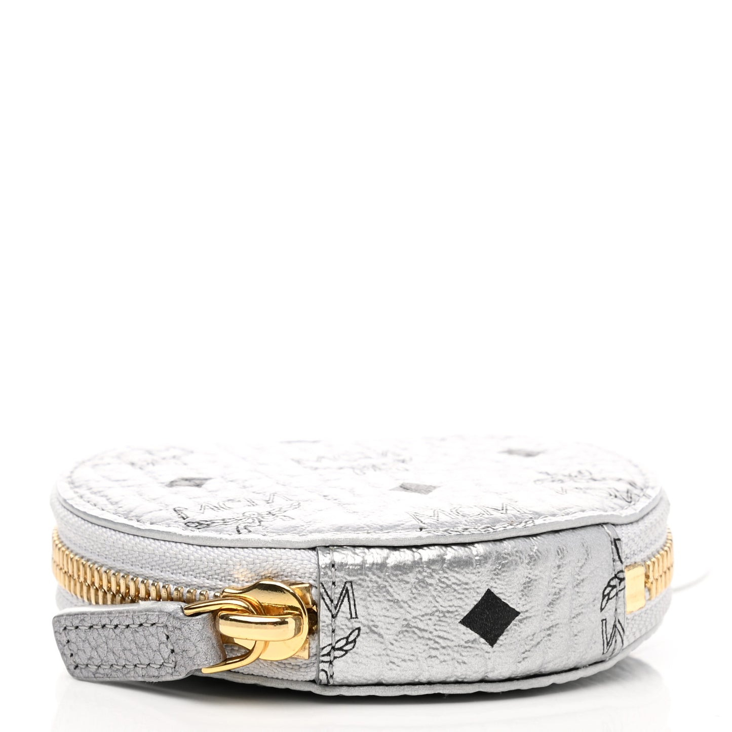 Metallic Visetos Round Coin Pouch Silver