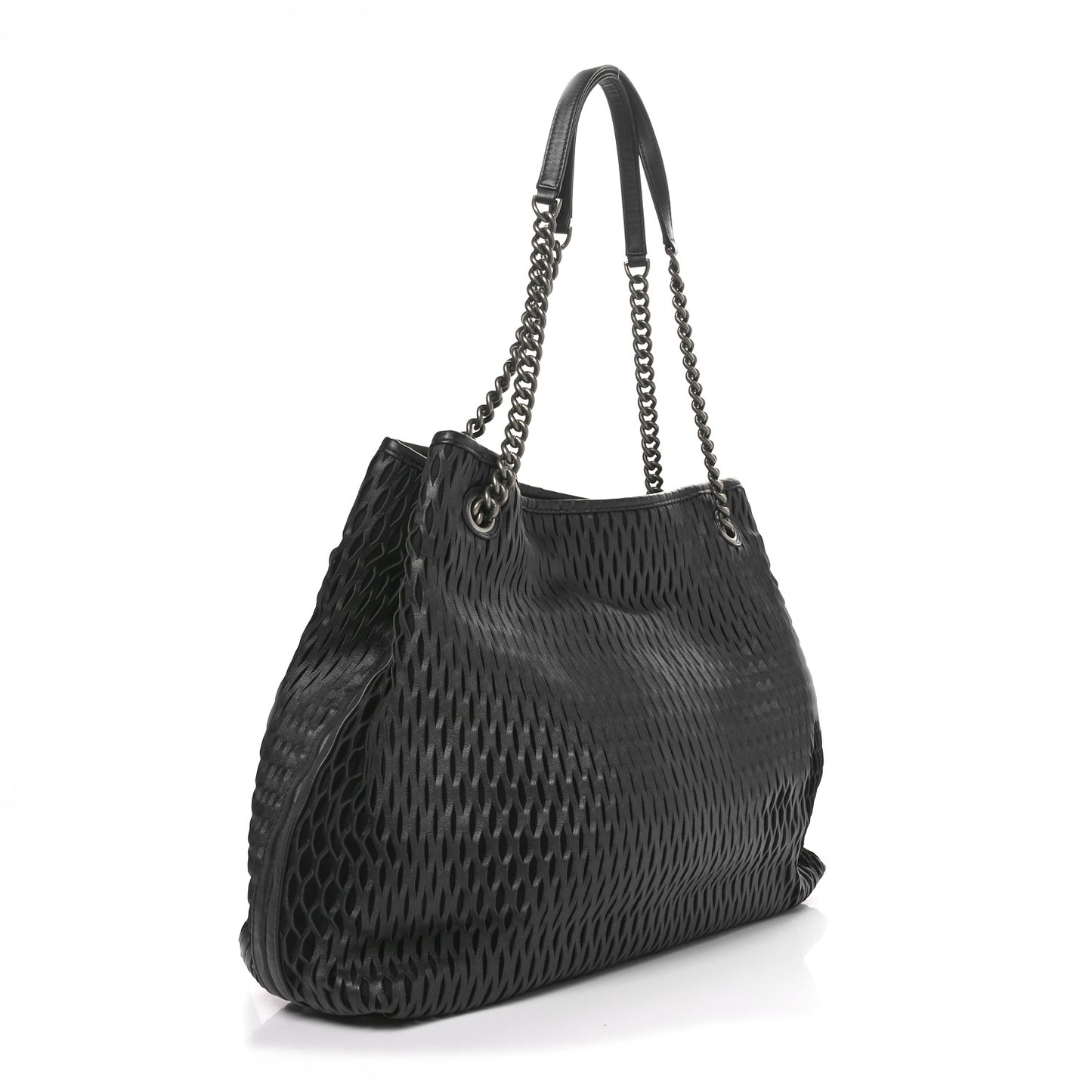 Calfskin Laser Cut Perforated CC Tote Black