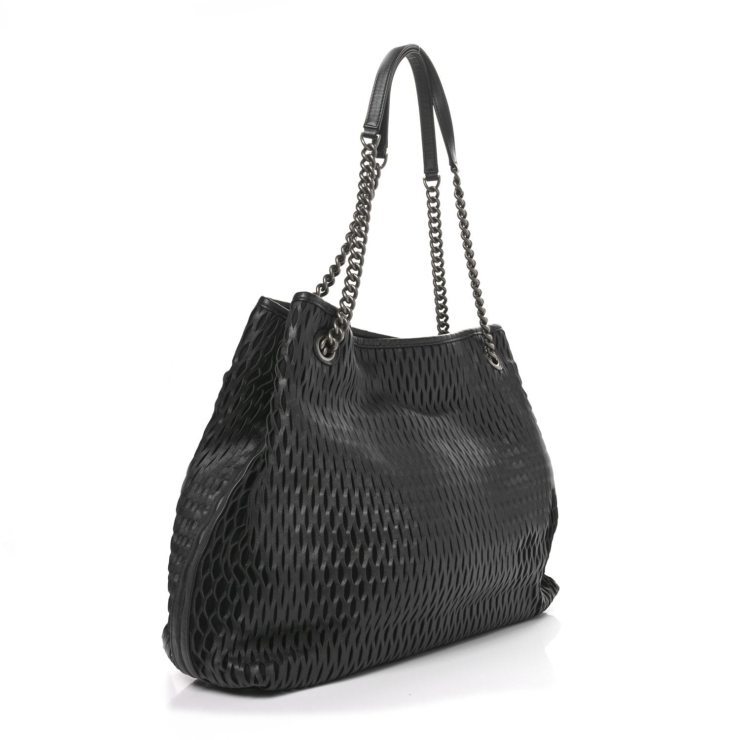 Chanel Calfskin Laser Cut Perforated CC Tote Black 2 of 10