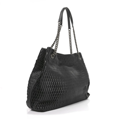 Chanel Calfskin Laser Cut Perforated CC Tote Black 2 of 10