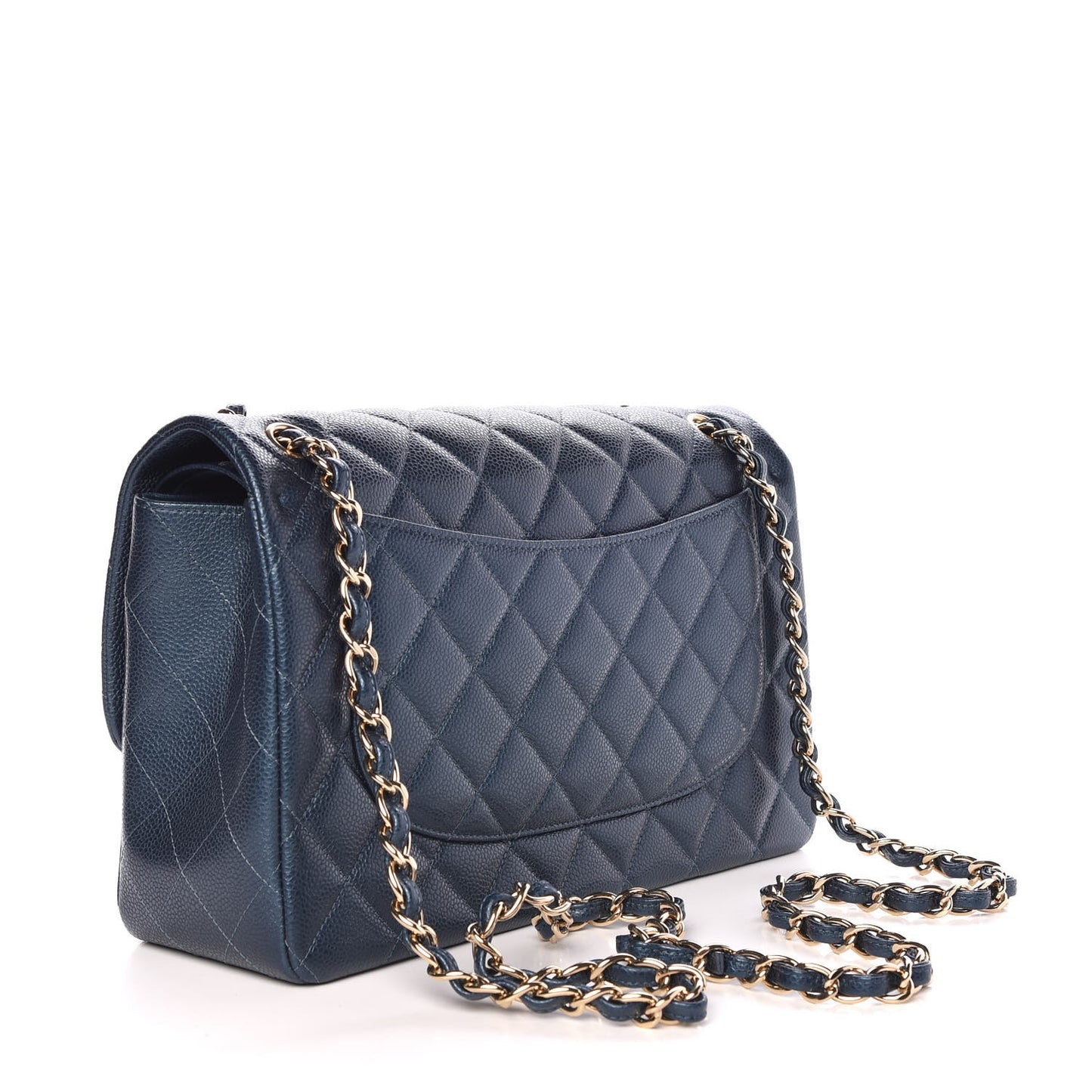 Metallic Caviar Quilted Jumbo Double Flap Dark Blue