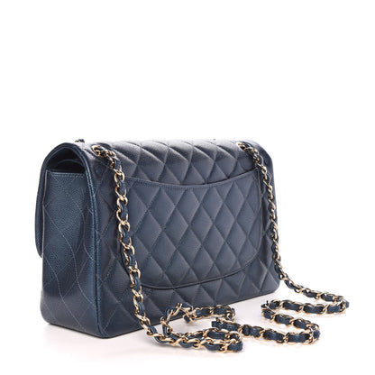 Chanel Metallic Caviar Quilted Jumbo Double Flap Dark Blue 4 of 9