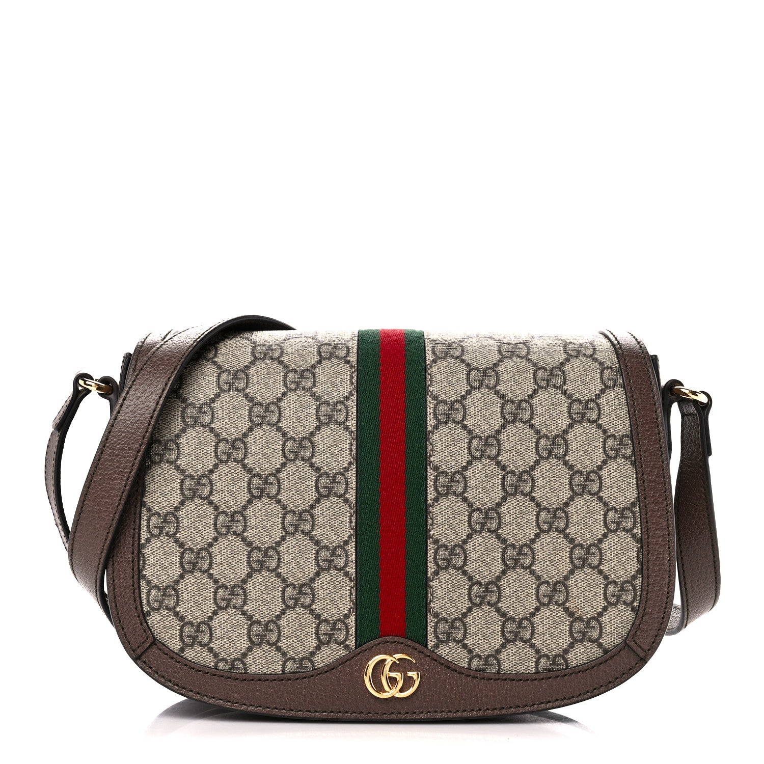 Gucci GG Supreme Monogram Web Small Ophidia Flap Messenger Bag Brown 1 of 12