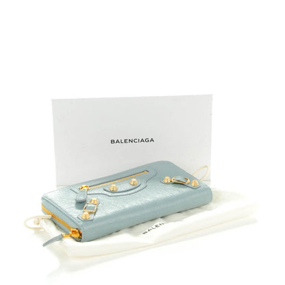 Balenciaga Agneau Giant 12 Gold Hardware Continental Zip Around Wallet Bleu Opaline 4 of 8