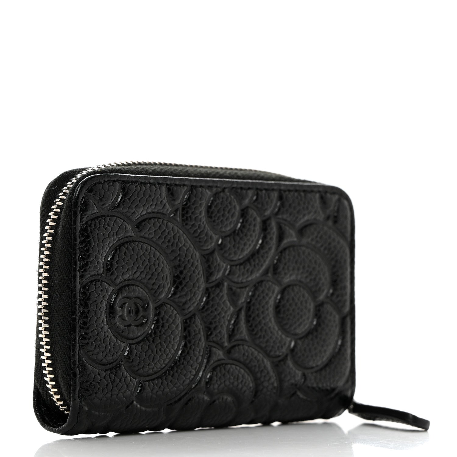 Chanel Caviar Camellia Embossed Zip Coin Purse Black 3 of 8