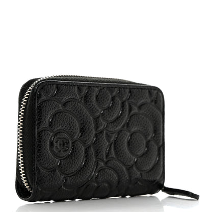 Chanel Caviar Camellia Embossed Zip Coin Purse Black 3 of 8