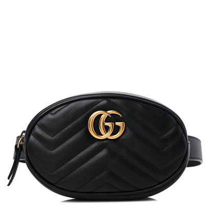 Gucci Calfskin Matelasse GG Marmont Belt Bag 85 34 Black 1 of 10