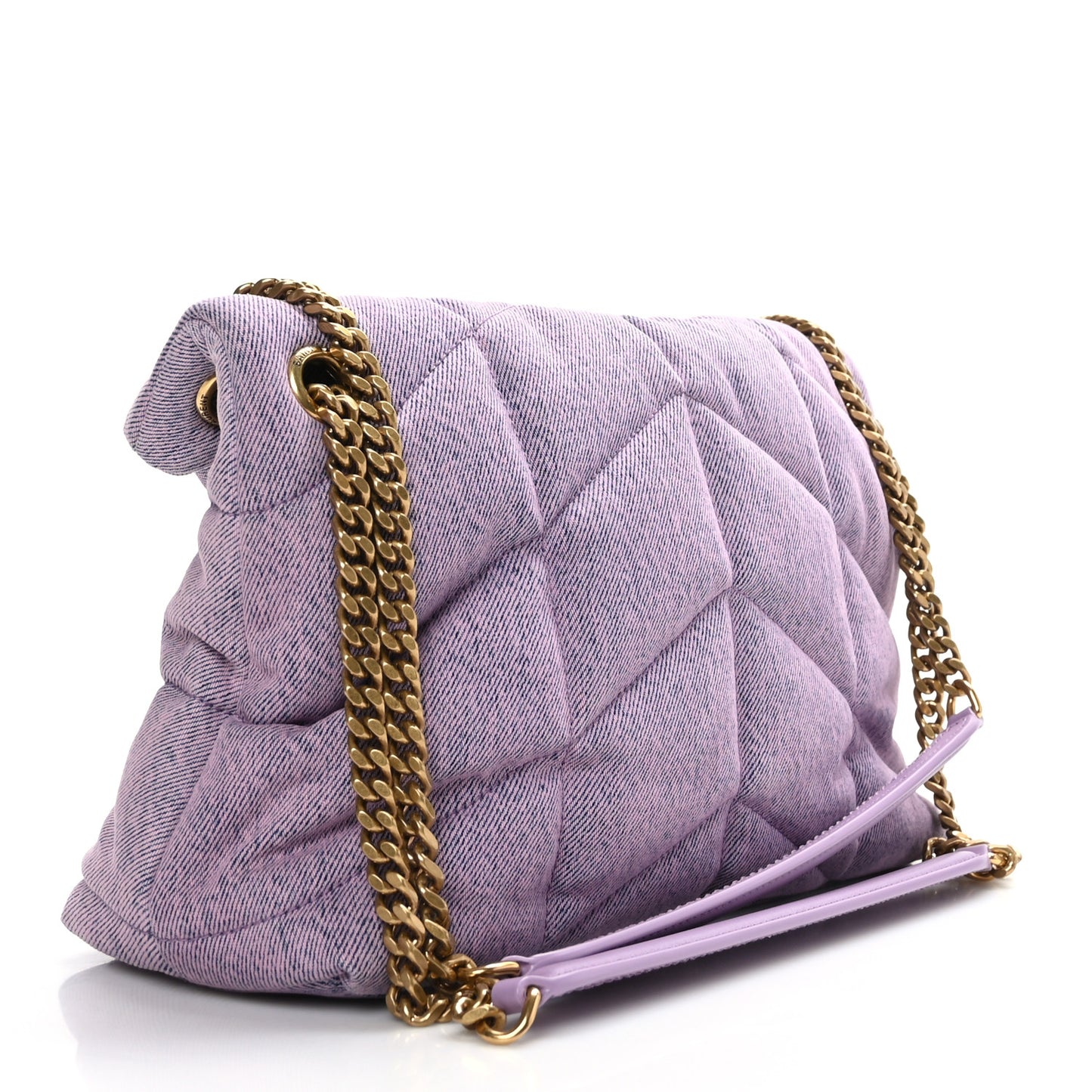 Denim Quilted Loulou Puffer Monogram Chain Satchel Bleached Lilac