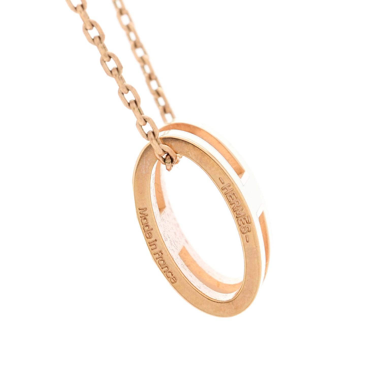 Lacquered Rose Gold Pop H Pendant Necklace White