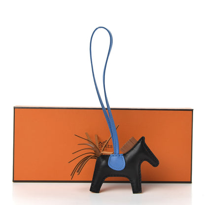 Hermes Milo Lambskin Grigri Rodeo Horse Bag Charm PM Black Gold Bleu Zanzibar 5 of 5