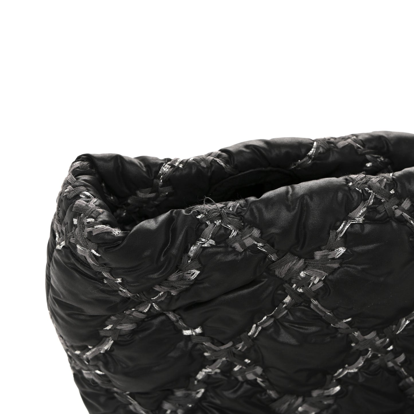 Nylon Quilted Tweed Stitch Bubble Tote Black