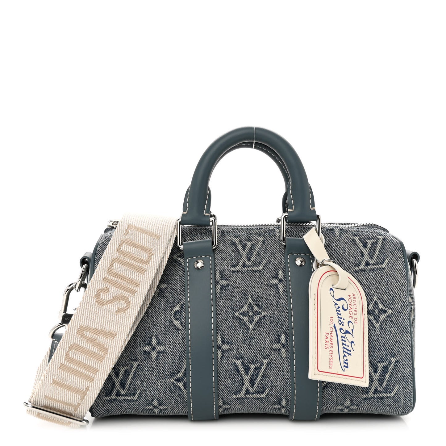 Monogram Washed Denim Keepall Bandouliere 25