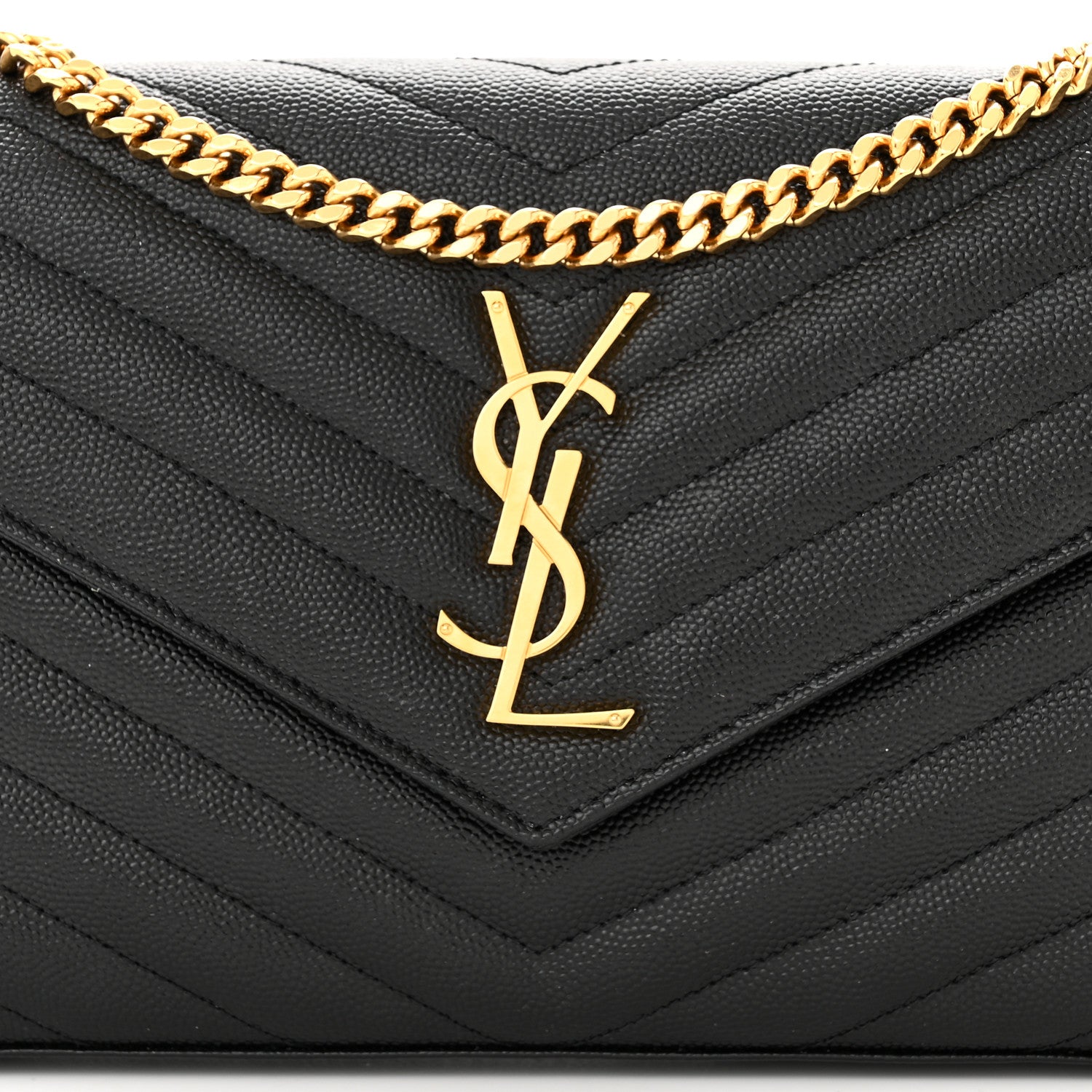 Saint Laurent Grain De Poudre Matelasse Chevron Monogram Chain Wallet Black 7 of 10