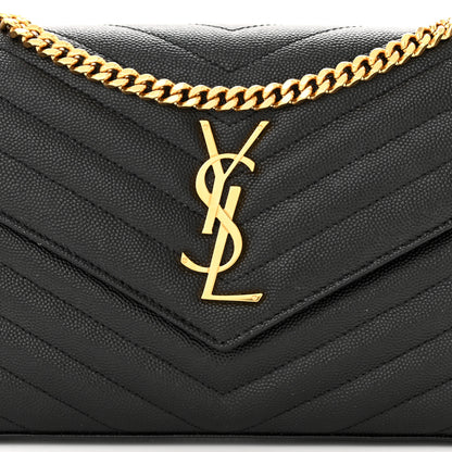Saint Laurent Grain De Poudre Matelasse Chevron Monogram Chain Wallet Black 7 of 10
