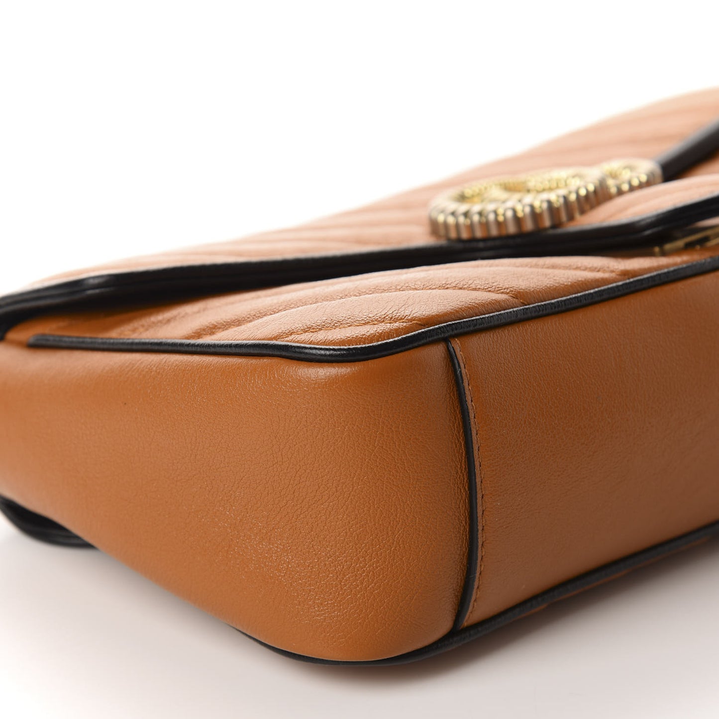 Vintage Effect Calfskin Matelasse Diagonal Small Torchon GG Marmont Shoulder Bag Cognac Black