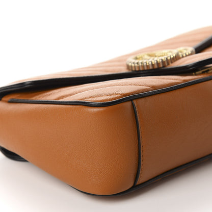 Gucci Vintage Effect Calfskin Matelasse Diagonal Small Torchon GG Marmont Shoulder Bag Cognac Black 6 of 11