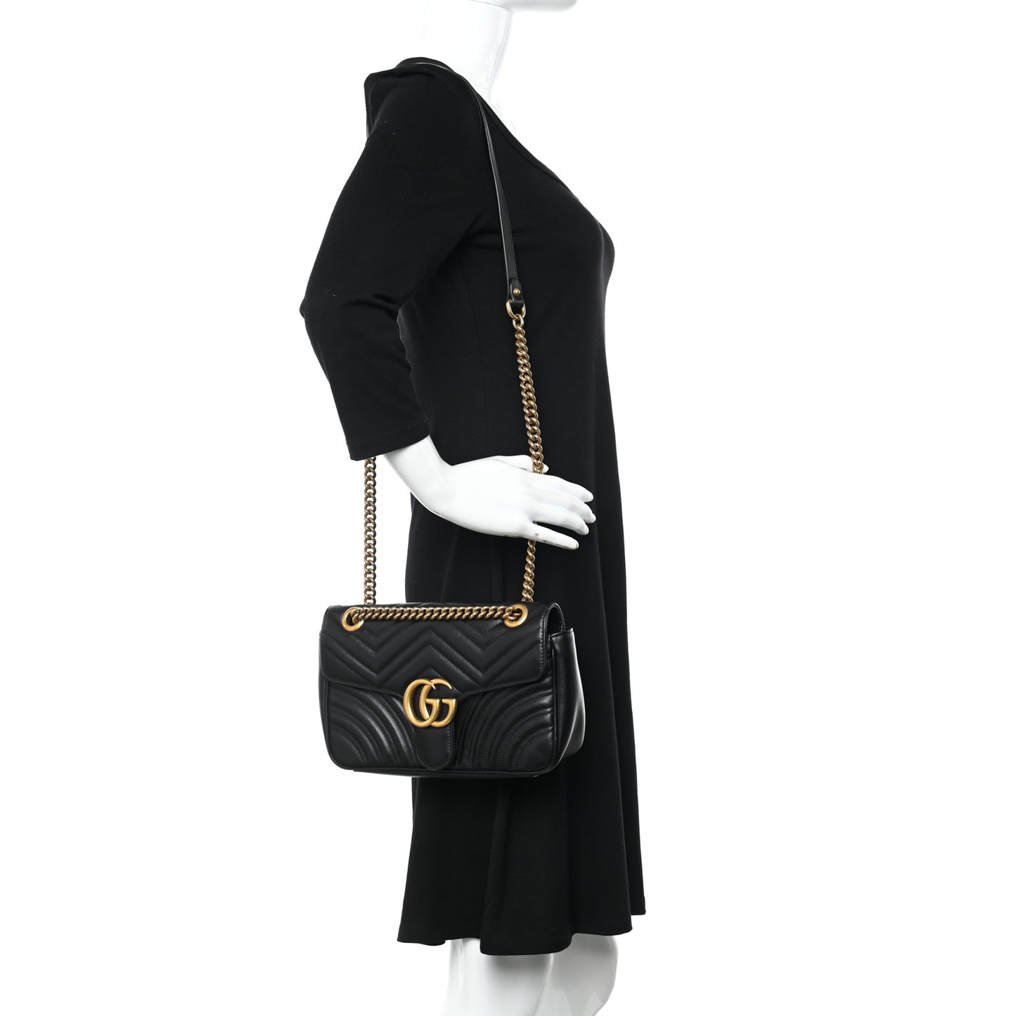 Calfskin Matelasse Small GG Marmont Shoulder Bag Black