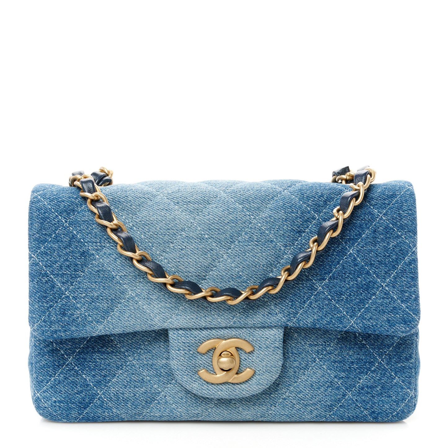 Washed Denim Quilted Mini Rectangular Flap Blue
