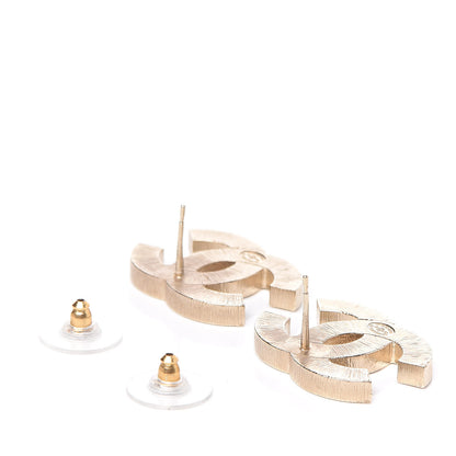 Chanel Metal Quilted CC Earrings Gold White 3 of 5