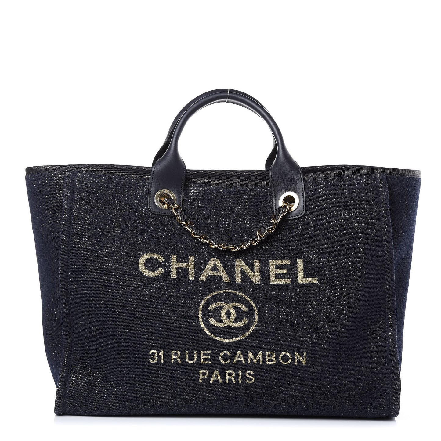 Lurex Canvas Medium Deauville Tote Navy Blue Gold