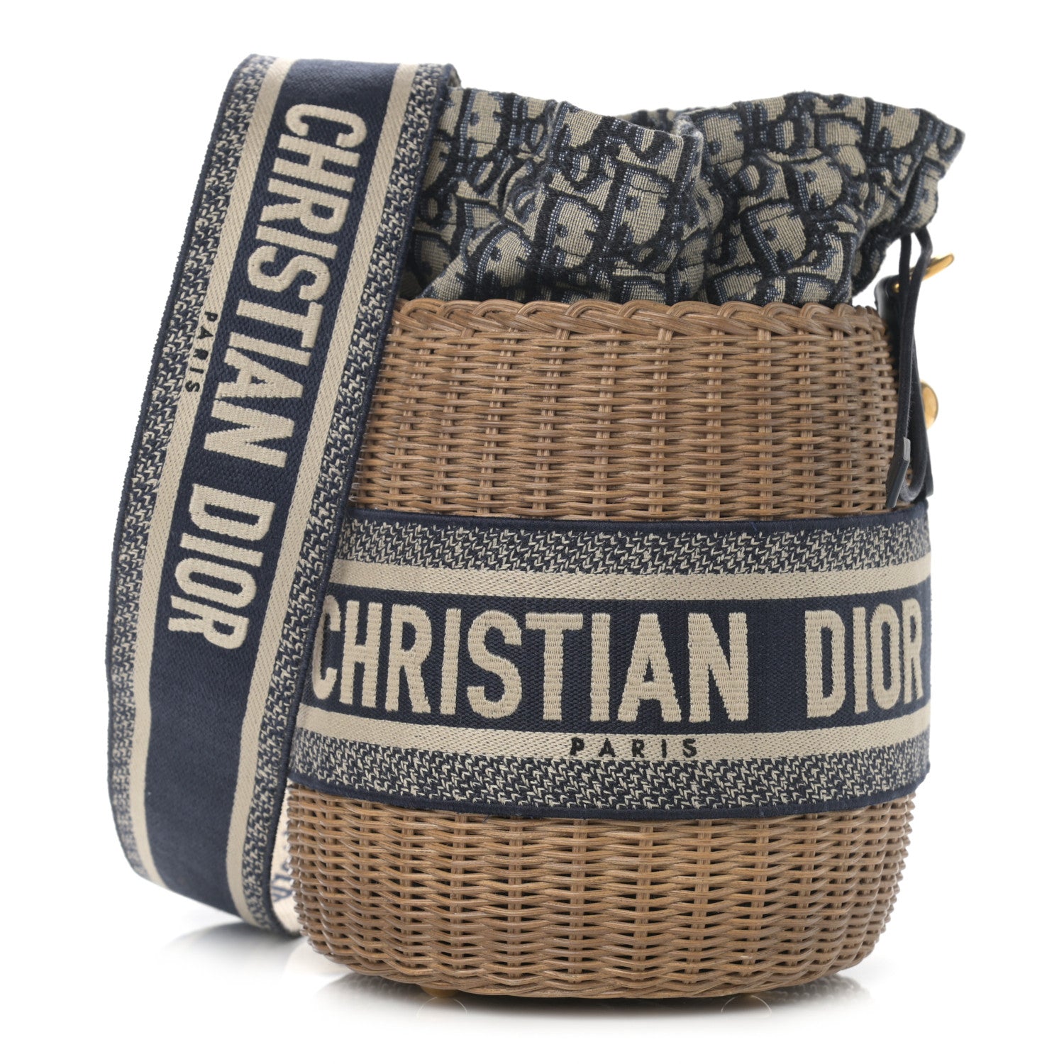 Christian Dior Wicker Oblique Drawstring Bucket Bag Blue 1 of 11
