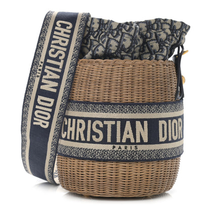 Christian Dior Wicker Oblique Drawstring Bucket Bag Blue 1 of 11