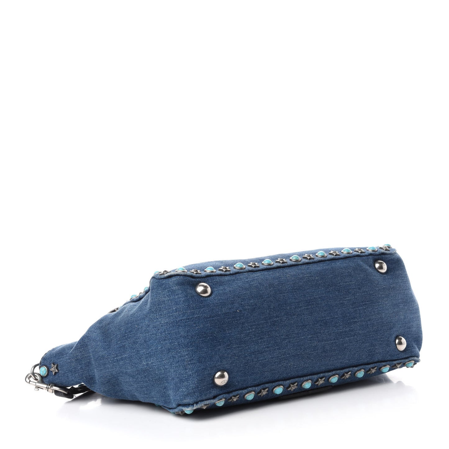 Denim Small Rockstud Rolling Tote Blue