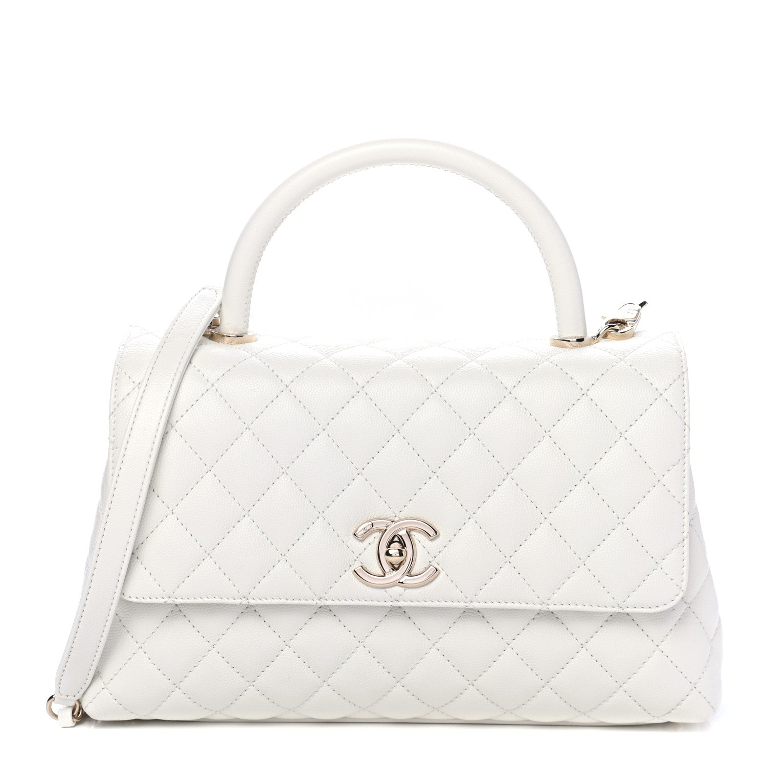 Chanel Caviar Quilted Medium Coco Handle Flap White 820188