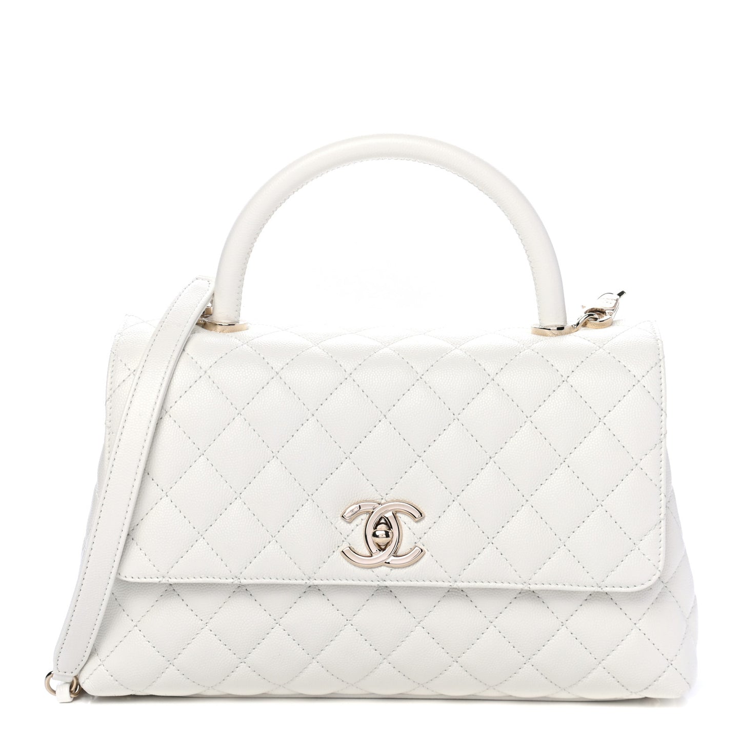 Caviar Quilted Medium Coco Handle Flap White