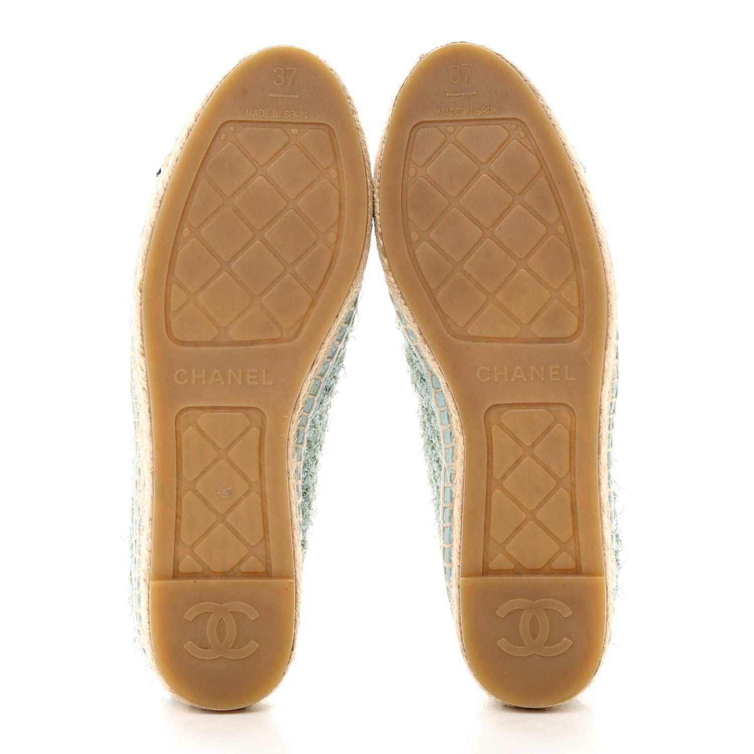 Chanel Tweed Grosgrain CC Espadrilles 37 Light Blue Green Black 5 of 9