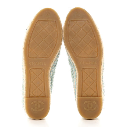 Chanel Tweed Grosgrain CC Espadrilles 37 Light Blue Green Black 5 of 9