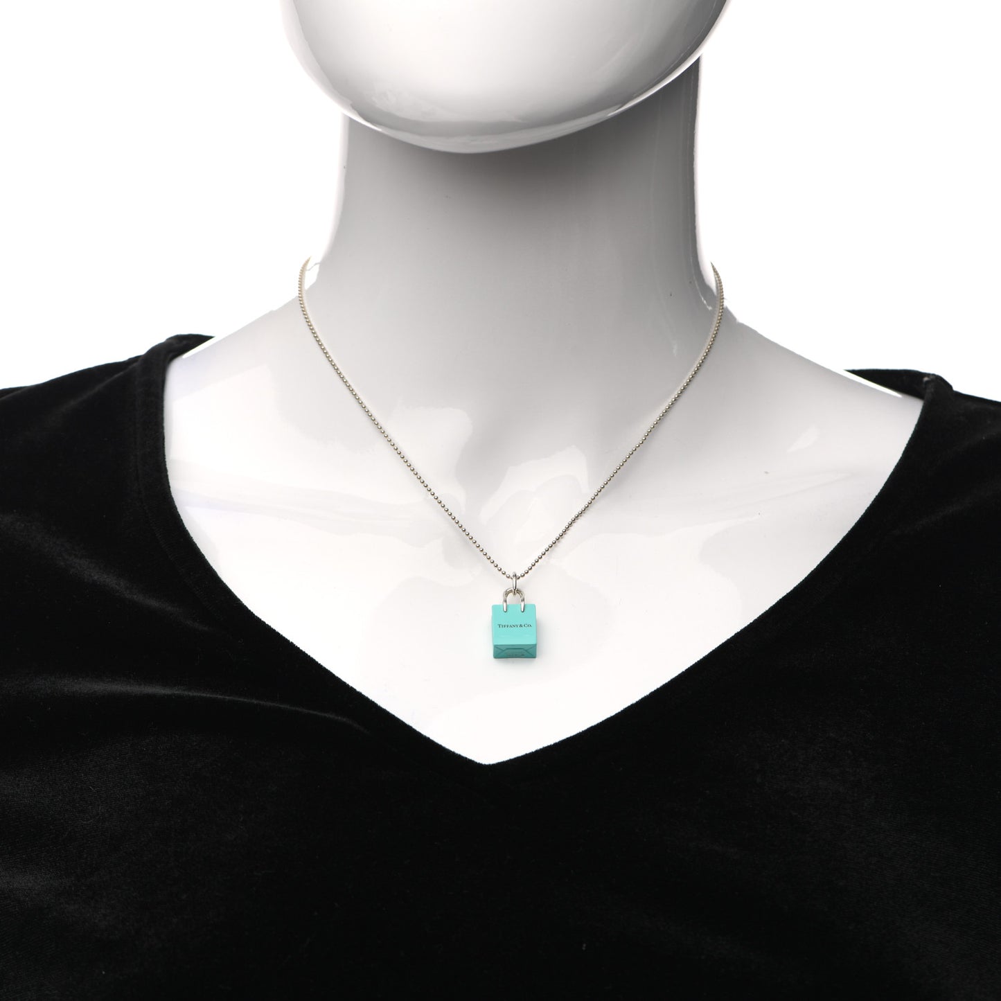 Sterling Silver Enamel Shopping Bag Pendant Necklace Blue