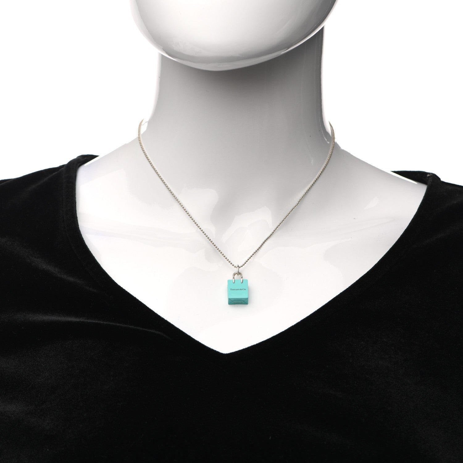 Tiffany Sterling Silver Enamel Shopping Bag Pendant Necklace Blue 2 of 5