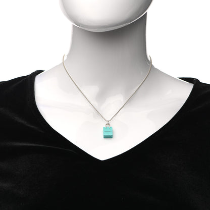 Tiffany Sterling Silver Enamel Shopping Bag Pendant Necklace Blue 2 of 5