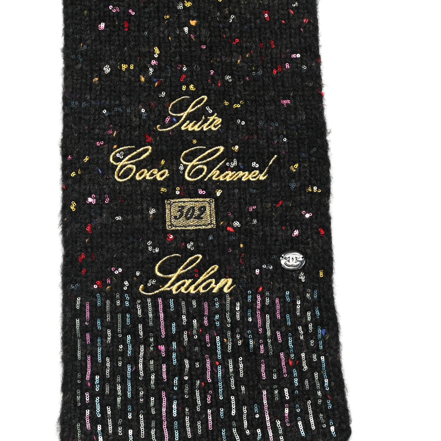 Chanel Wool Alpaca CC Coco Chanel Scarf Charcoal Multicolor 3 of 7
