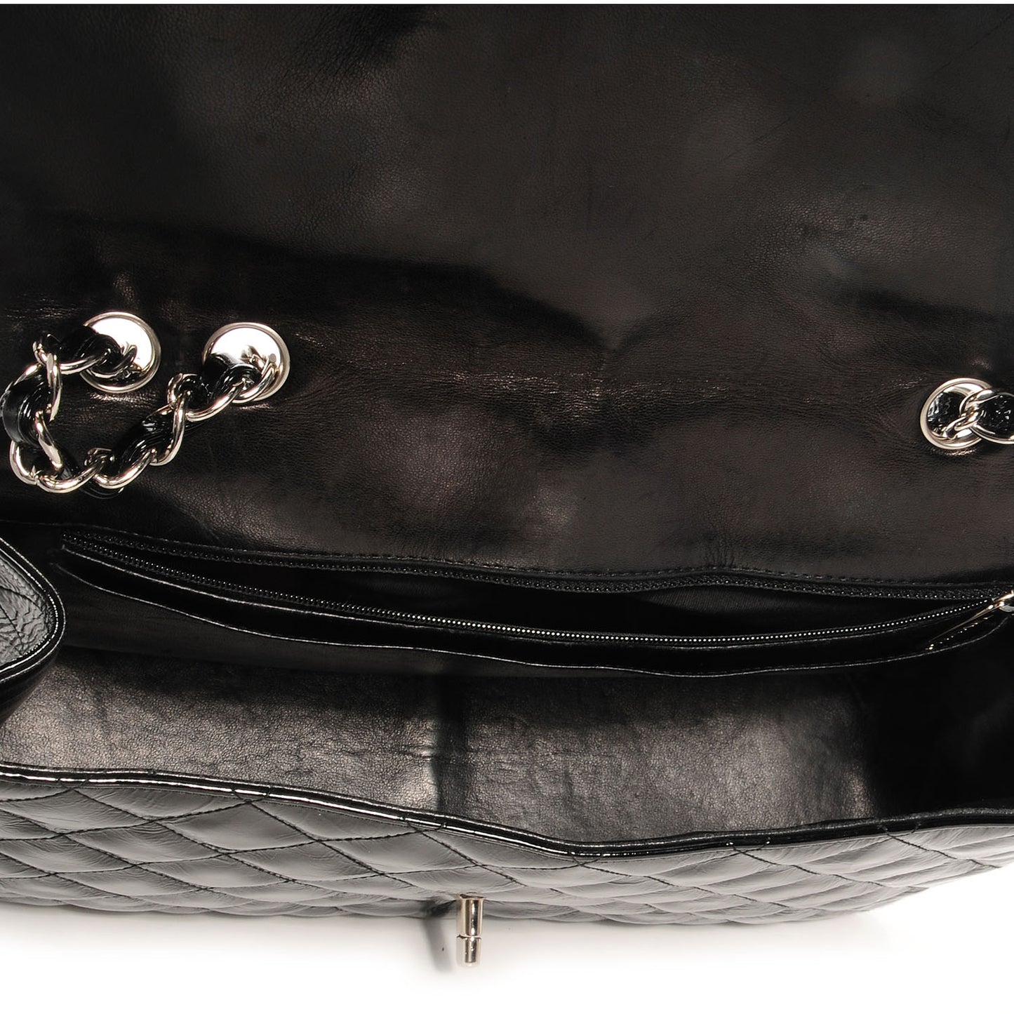 Distressed Patent Jumbo Single Flap Black