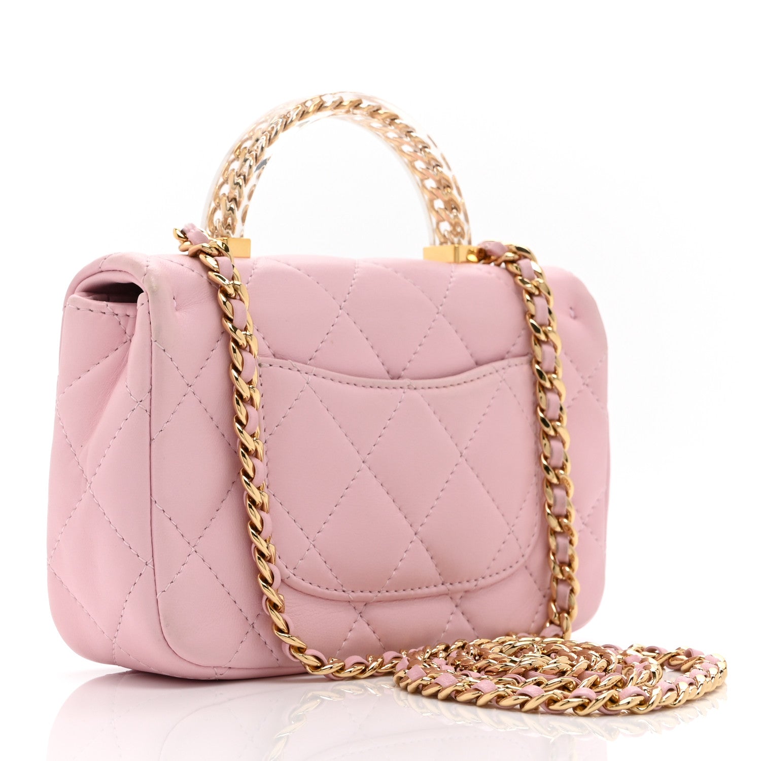 Chanel Lambskin Resin Quilted Top Handle Mini Flap Pink 3 of 10