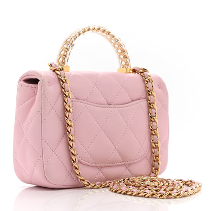 Chanel Lambskin Resin Quilted Top Handle Mini Flap Pink 3 of 10