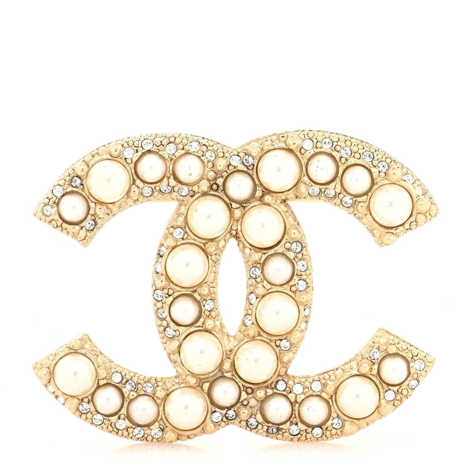 Chanel Metal Crystal Graduated Pearl CC Brooch Gold 1 of 4