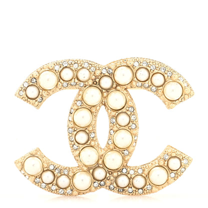 Chanel Metal Crystal Graduated Pearl CC Brooch Gold 1 of 4