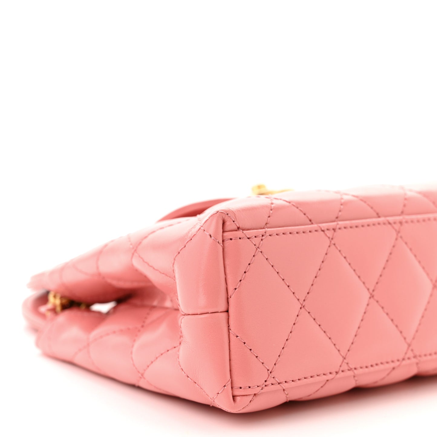 Shiny Aged Calfskin Quilted Nano Kelly Shopper Coral Pink