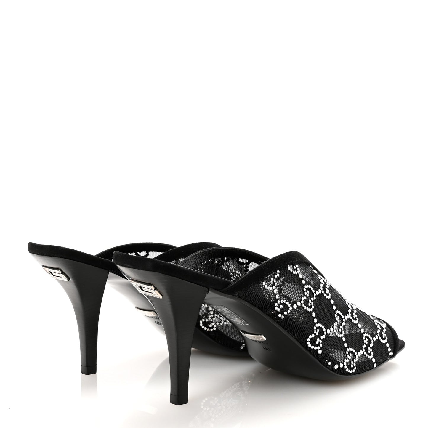 Tela Retino Kid Scamosciato Crystal GG Monogram Square G 95mm Slide Sandals 40 Black
